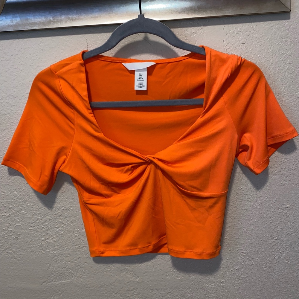 H&M Orange Crop Top with Twist Front